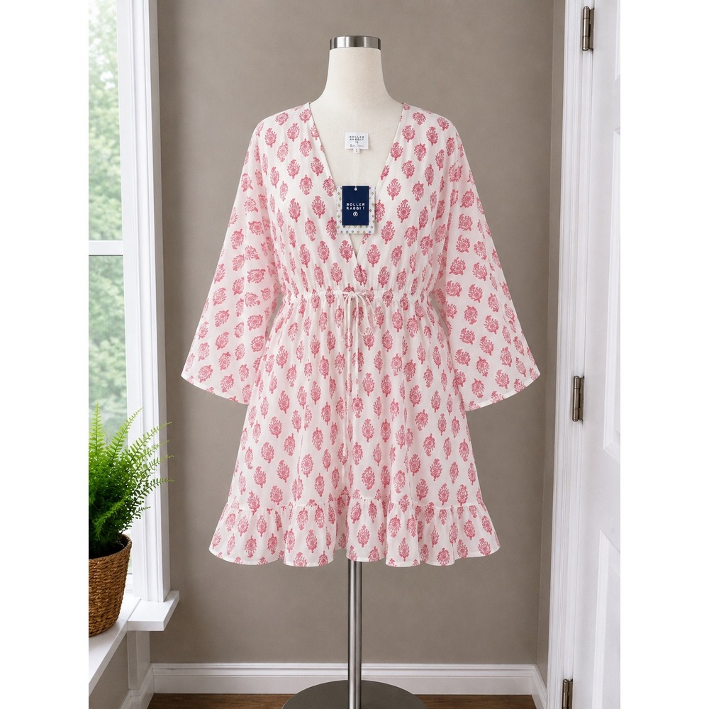 Roller Rabbit Target Pink White Block Print Swim Cover Up Dress Large New Tags